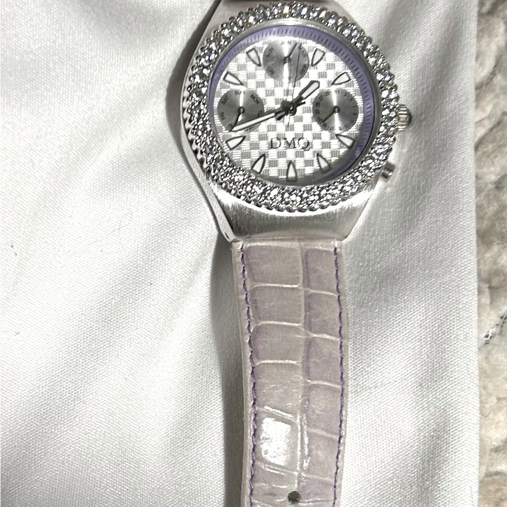 Violet leather band, Diamonique stainless steel watch